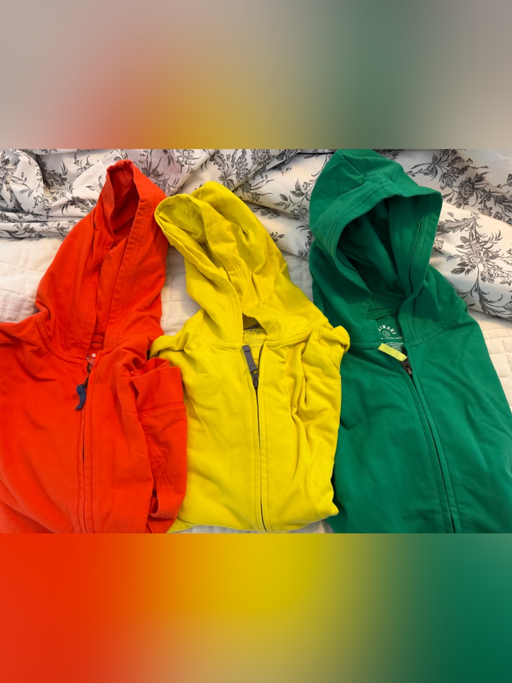 Rainbow pack! Primary Kids Zip-Up Hoodies in Orange, Yellow, and Green